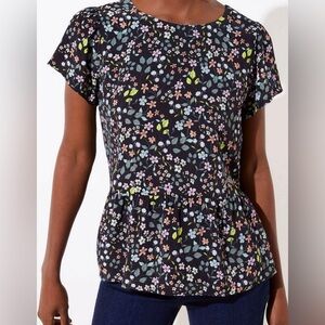 Loft Garden Floral Cutout Back Peplum Blouse BlackTop Women’s Size Medium